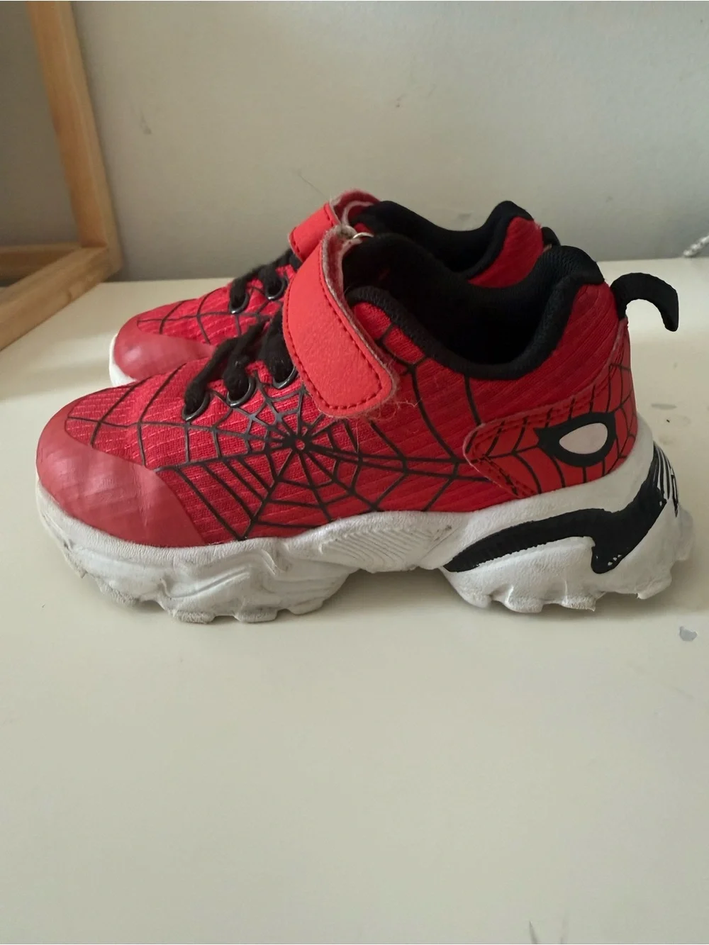 Barely Worn Kids Red Spider-Web Athletic Sneakers - Velcro Strap